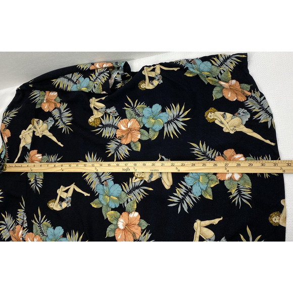 Pierre Cardin Hawaiian Shirt Mens XL Black Tropical Floral Sexy Lady Button Down - Picture 8 of 9